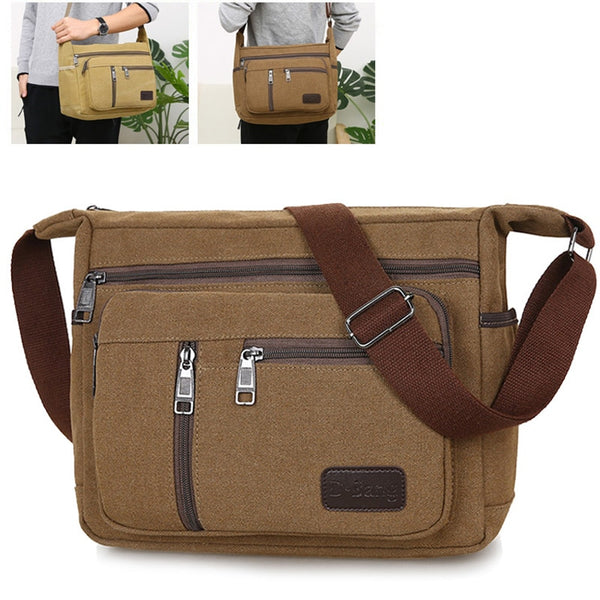 Men Canvas Multifunction Casual Travel Crossbody Bags Vintage Solid Zipper