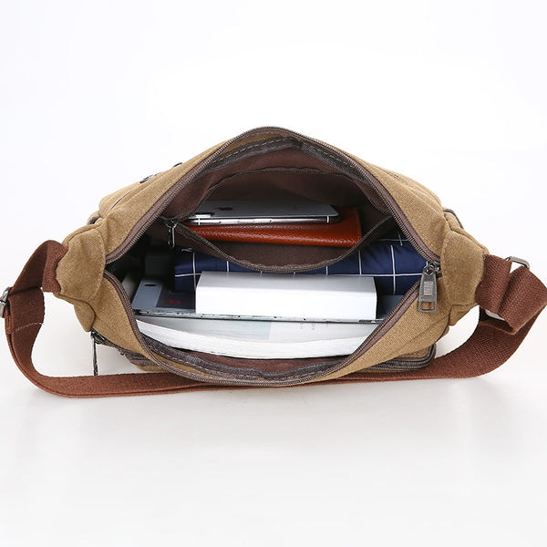 Men Canvas Multifunction Casual Travel Crossbody Bags Vintage Solid Zipper