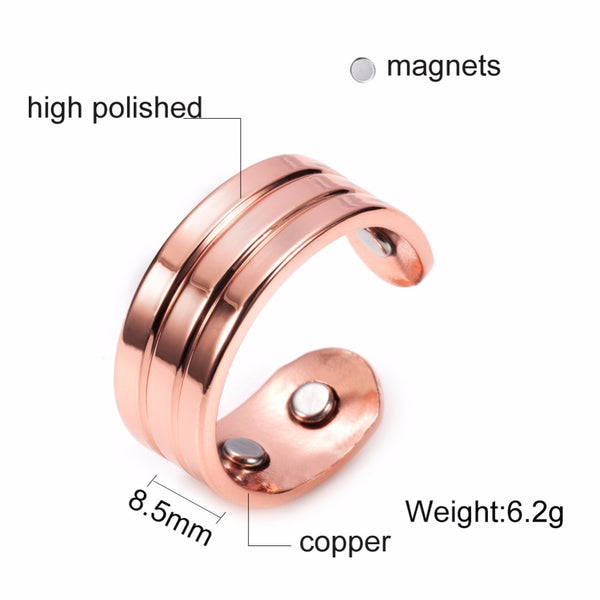 Pure Copper Magnetic Adjustable Trendy Health Energy Rings Open Cuff