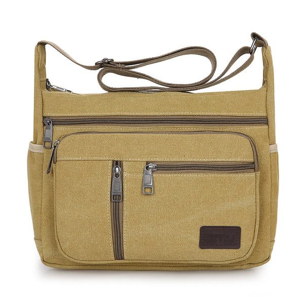 Men Canvas Multifunction Casual Travel Crossbody Bags Vintage Solid Zipper