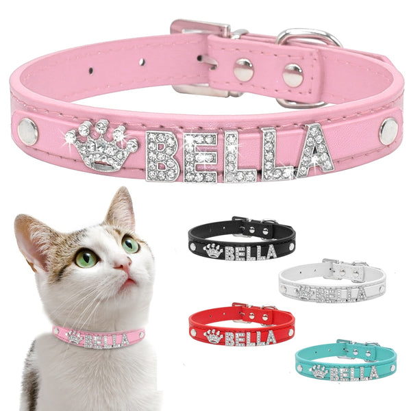 Rhinestone Personalized Cat Puppy Small Dogs Collars Custom for Chihuahua Yorkshire Free Name Charms