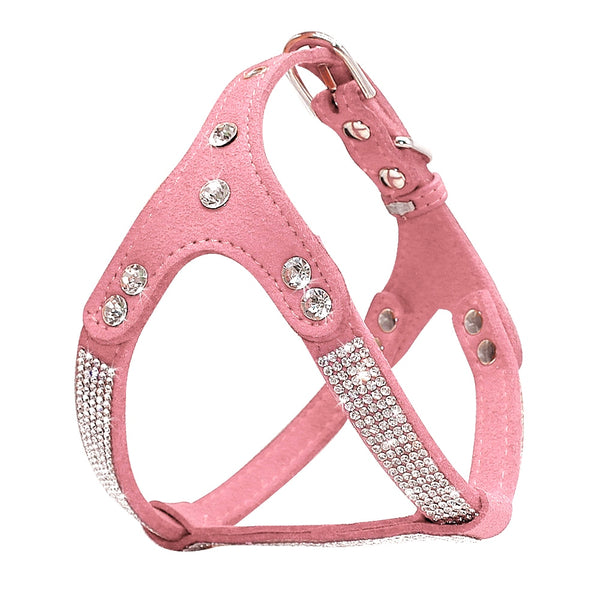 Soft Suede Leather Rhinestone Dog Harness   Harnesses For Small Medium Dogs