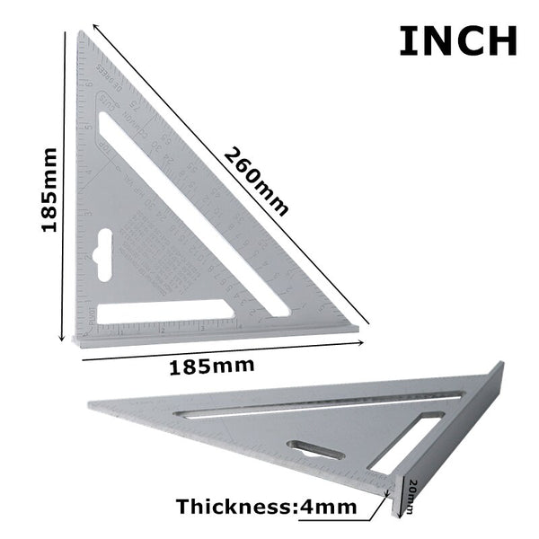 7'' Aluminum Alloy Triangle Ruler Angle Protractor Miter Speed Square Measuring Ruler For Building Framing Woodworking Tools