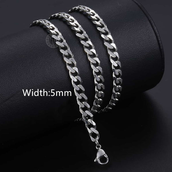 3/5/7/9/11mm Silver Color Necklace Stainless Steel Cuban Link Chain Chokers