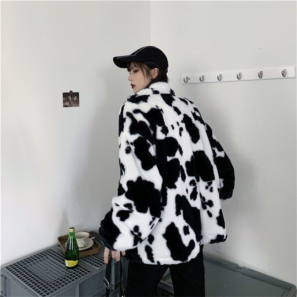 New Fashion Winter Coat Cows Printing Loose Full  Sleeves