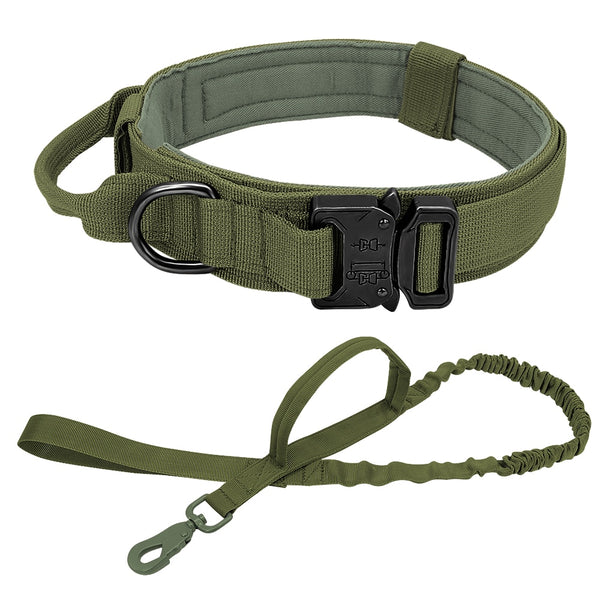 Strong Dog Military Tactical Collar   Pet Bungee Leash Durable Nylon Training Collars With To Handle Large Dogs