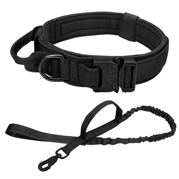 Strong Dog Military Tactical Collar   Pet Bungee Leash Durable Nylon Training Collars With To Handle Large Dogs