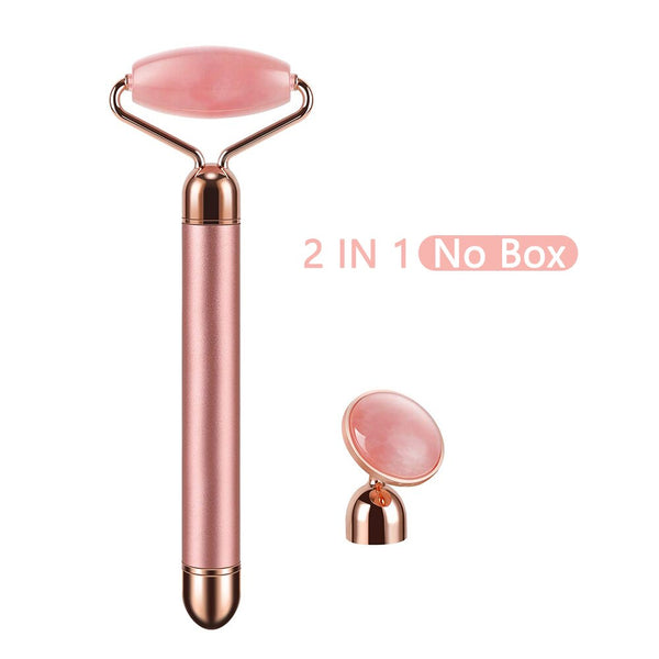 3 In 1 Electric Jade Slimming Face Massage Roller Lifting Vibrating Natural Rose Quartz Jade Roller Stone