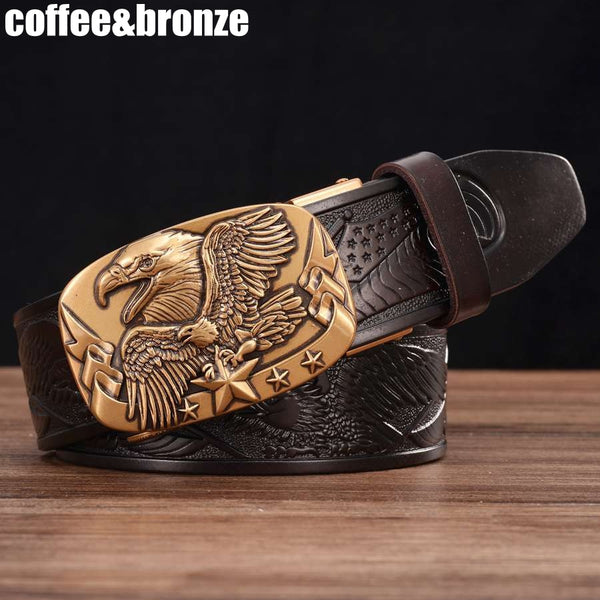 Men's Genuine Leather Belt Ratchet Automatic Buckle Wide:35mm