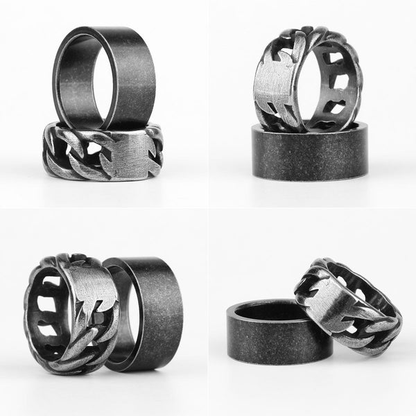 Retro Old Black Weave Cutout Stainless Steel Men's Rings Biker Jewelry