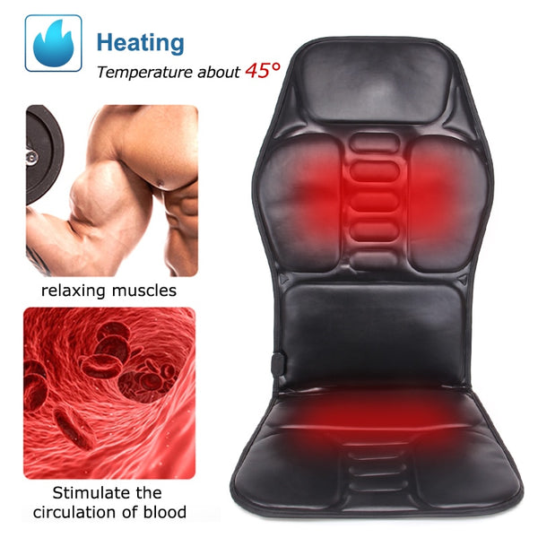 Electric Back Massager Chair Cushion Heating Vibrator Car Home Office Lumbar Neck Mattress Pain Relief