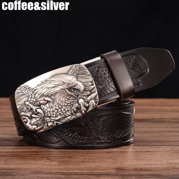 Men's Genuine Leather Belt Ratchet Automatic Buckle Wide:35mm