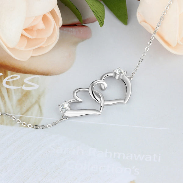 Silver Color Fashion Intertwined Heart Bracelet with Cubic Zirconia Adjustable Chain Bracelets