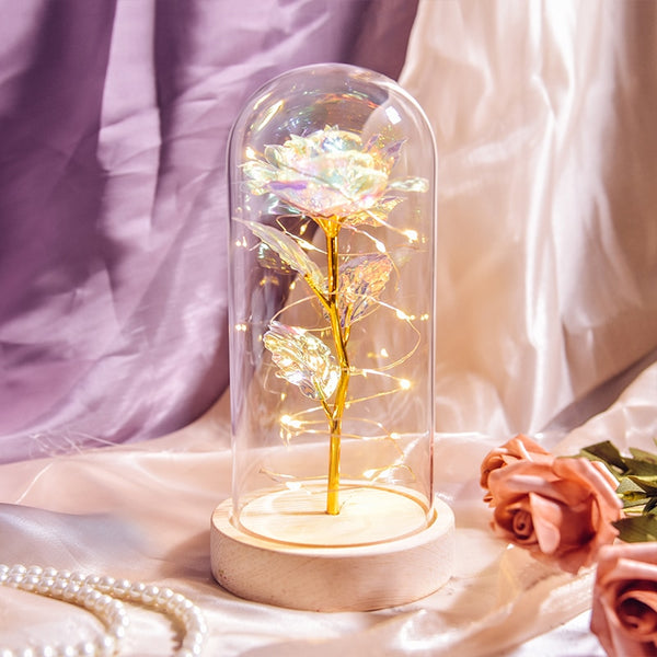 Gift for Mom Beauty and The Beast Preserved Roses In Glass Galaxy Rose Flower LED Light Artificial Flowers Gift for Women Girls