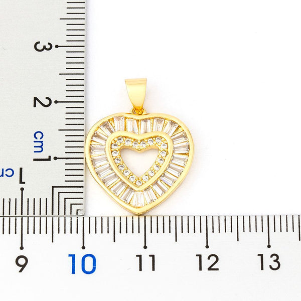 High Quality Romantic Heart Shape Pendant Necklace Copper Zirconia Stone Long Chain