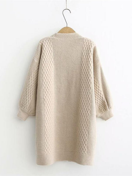 Long Cardigan Sweater Lantern Sleeve Open Stitch Oversized Sweater Jacket