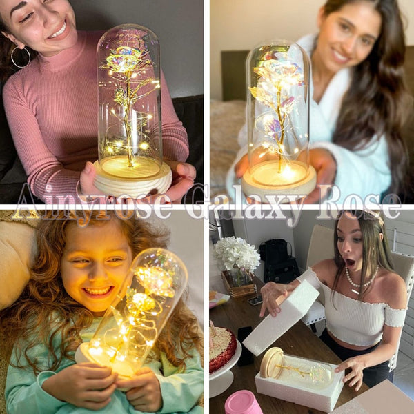 Gift for Mom Beauty and The Beast Preserved Roses In Glass Galaxy Rose Flower LED Light Artificial Flowers Gift for Women Girls