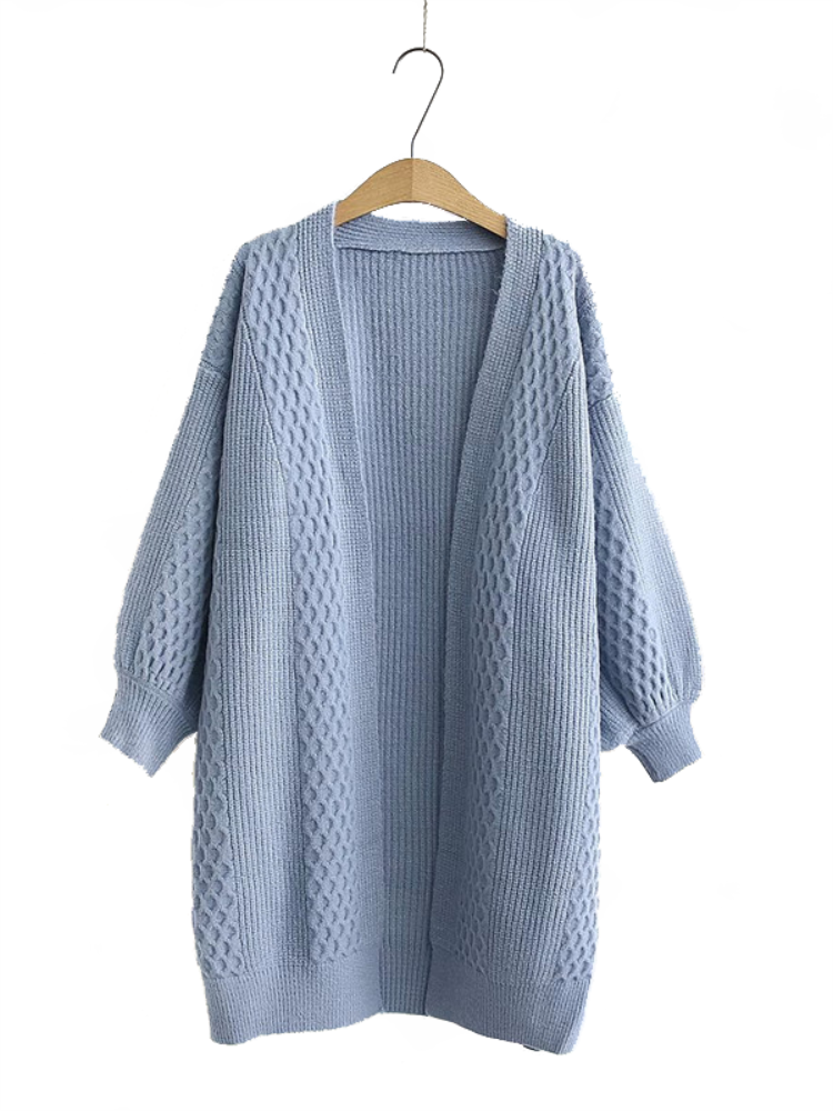 Long Cardigan Sweater Lantern Sleeve Open Stitch Oversized Sweater Jacket