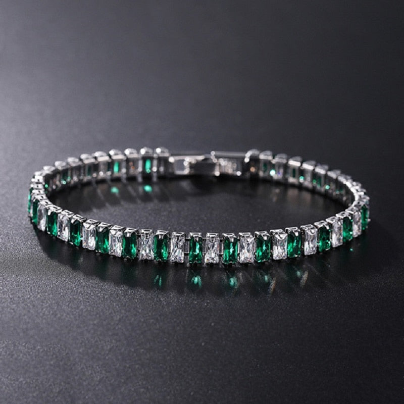 4mm Cubic Zirconia Green Tennis Chain Bracelet  Gold Silver Color