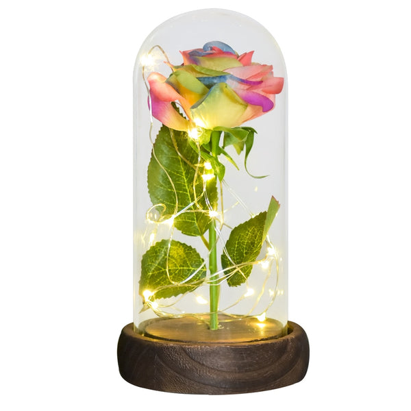 Gift for Mom Beauty and The Beast Preserved Roses In Glass Galaxy Rose Flower LED Light Artificial Flowers Gift for Women Girls