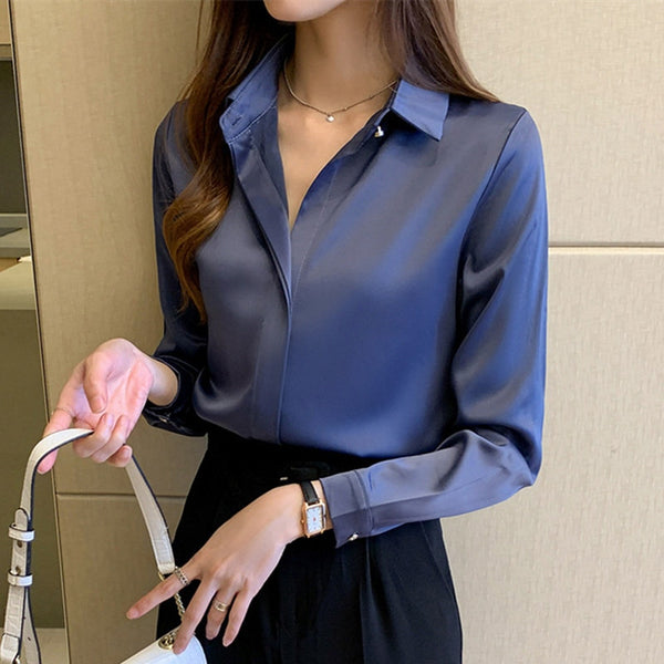 Silk Satin Women's Long Sleeve Fashion Blouse