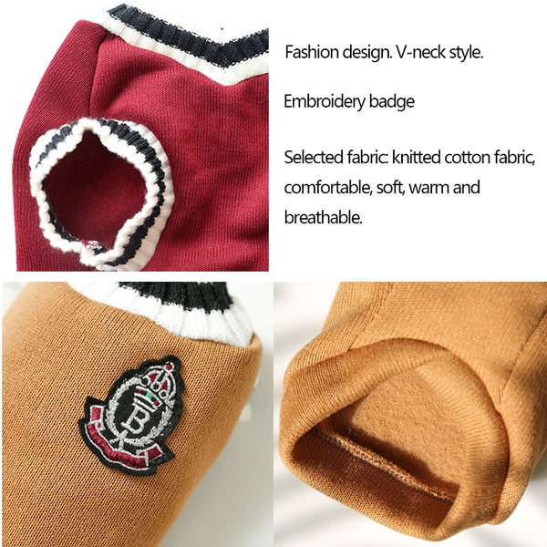 College Style Pet Sweater Winter Warm Dog Clothes for Small Medium Dogs Puppy Cat Chihuahua French Bulldog Yorkie Coat