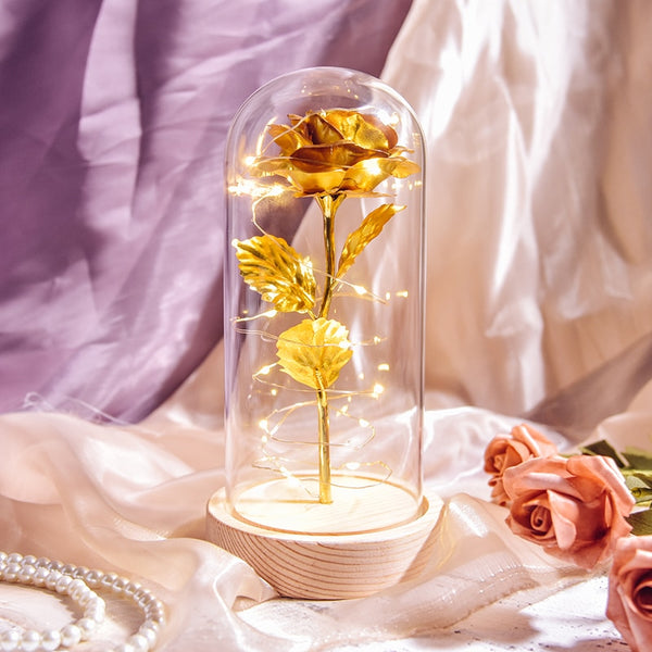 Gift for Mom Beauty and The Beast Preserved Roses In Glass Galaxy Rose Flower LED Light Artificial Flowers Gift for Women Girls