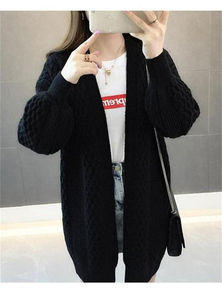 Long Cardigan Sweater Lantern Sleeve Open Stitch Oversized Sweater Jacket