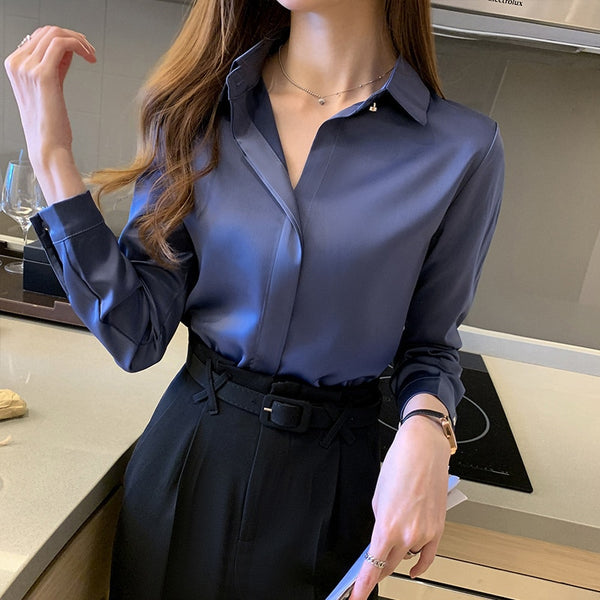 Silk Satin Women's Long Sleeve Fashion Blouse