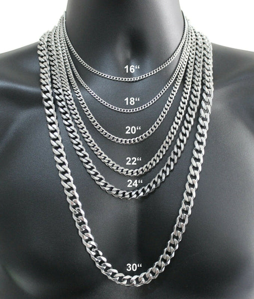 3/5/7/9/11mm Silver Color Necklace Stainless Steel Cuban Link Chain Chokers