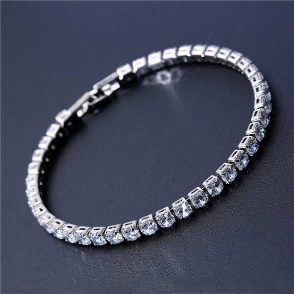 4mm Cubic Zirconia Green Tennis Chain Bracelet  Gold Silver Color