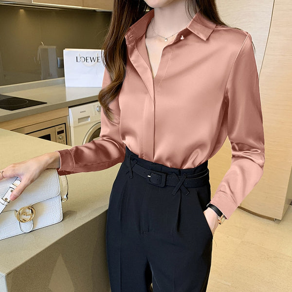 Silk Satin Women's Long Sleeve Fashion Blouse