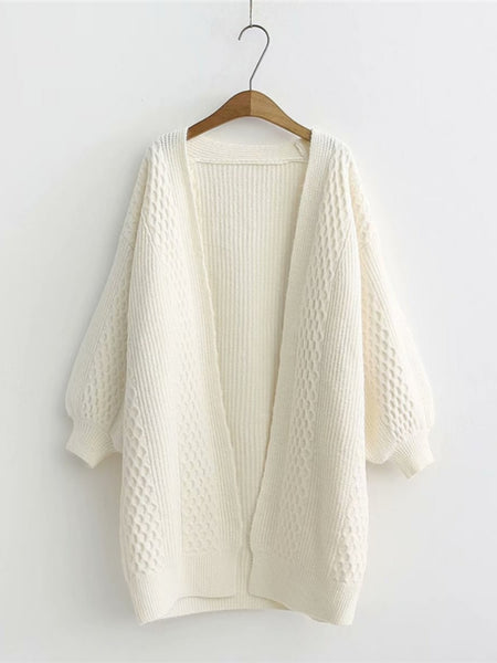 Long Cardigan Sweater Lantern Sleeve Open Stitch Oversized Sweater Jacket