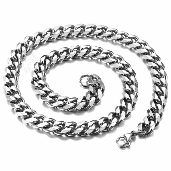 3/5/7/9/11mm Silver Color Necklace Stainless Steel Cuban Link Chain Chokers