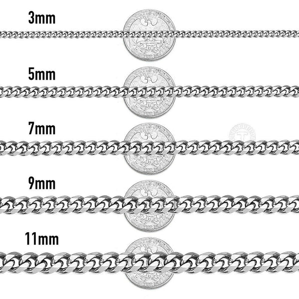 3/5/7/9/11mm Silver Color Necklace Stainless Steel Cuban Link Chain Chokers