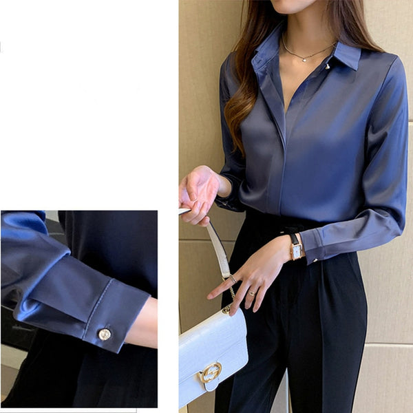 Silk Satin Women's Long Sleeve Fashion Blouse