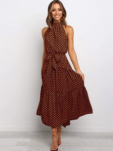 Summer Long Polka Dot Casual Dresses    Black Sexy Halter Strapless Yellow Sundress