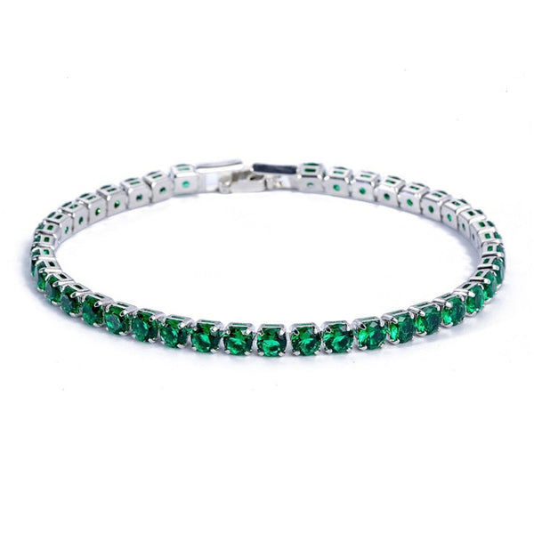 4mm Cubic Zirconia Green Tennis Chain Bracelet  Gold Silver Color