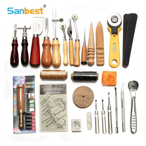 Professional Leather Craft Tools Kit Hand Sewing Stitching Punch Carving Work Saddle Groover Set Accessories DIY