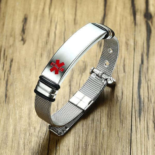 Free Personalized Engraving Medical Alert ID Bracelet For Women Men Stainless Steel Adjustable Watch Band