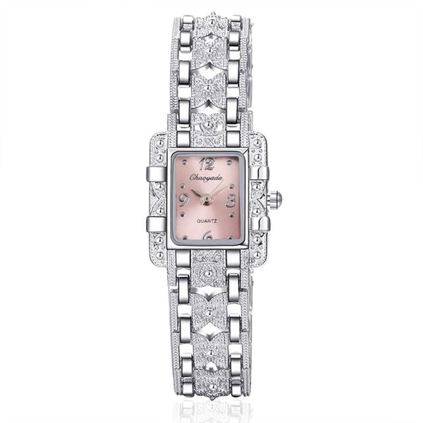 Women Fashion Rectangle Dial Silver Stainless Steel Crystal Quartz Watch  HOT SALE!