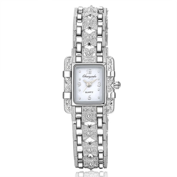 Women Fashion Rectangle Dial Silver Stainless Steel Crystal Quartz Watch  HOT SALE!