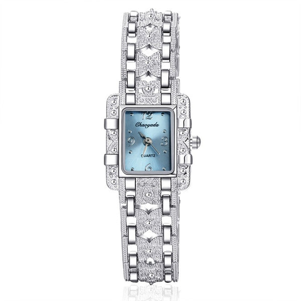 Women Fashion Rectangle Dial Silver Stainless Steel Crystal Quartz Watch  HOT SALE!