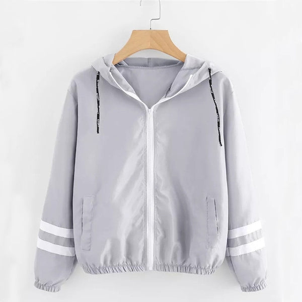 Fashion Hooded Windbreaker Jacket Patchwork Color Block Zipper