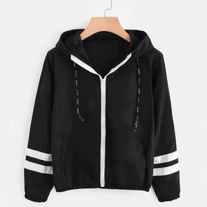 Fashion Hooded Windbreaker Jacket Patchwork Color Block Zipper