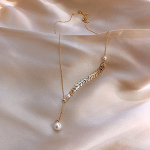 Hot Sale Fashion Sexy Metal Wheat Short Necklace Adjustable Elegant Pearl