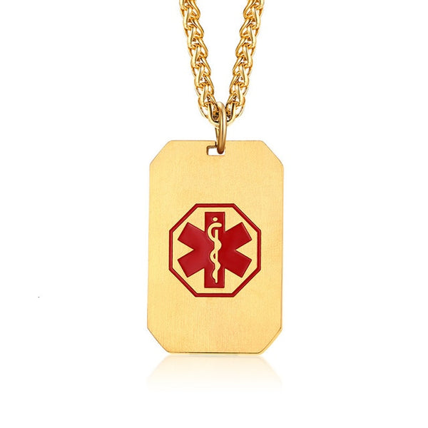 Medical Alert Necklace Stainless Steel Custom Engraved Medic ID Military Dog Tag