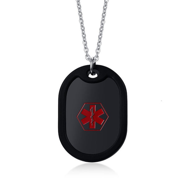 Medical Alert Necklace Stainless Steel Custom Engraved Medic ID Military Dog Tag