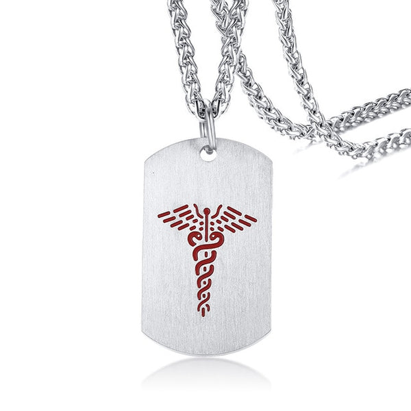 Medical Alert Necklace Stainless Steel Custom Engraved Medic ID Military Dog Tag