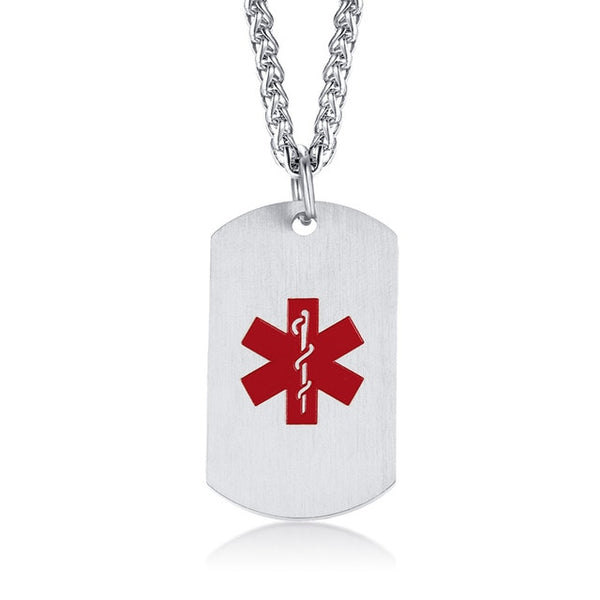 Medical Alert Necklace Stainless Steel Custom Engraved Medic ID Military Dog Tag